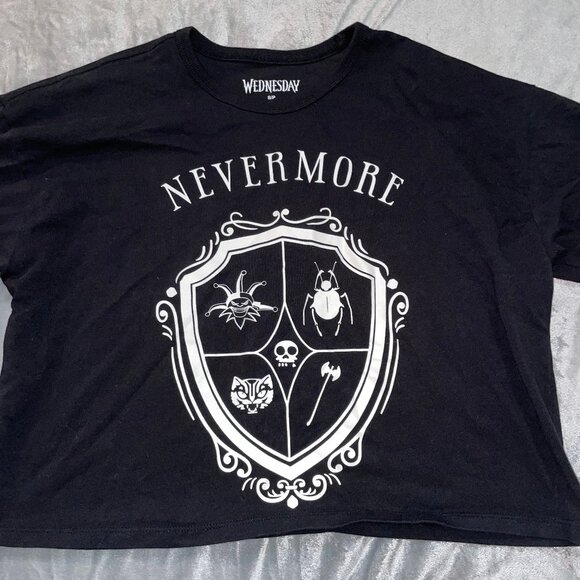 🎉 Bundle Deal: 4 for $20! 🎉 Wednesday Addams Nevermore cropped tee S - Picture 3 of 6